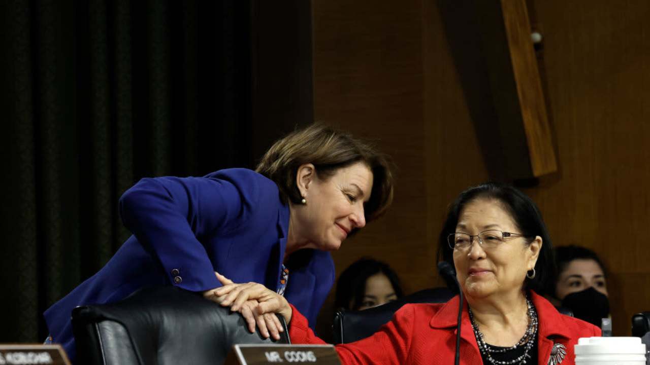 Senator Amy Klobuchar speaking to Senator Mazie Hirono