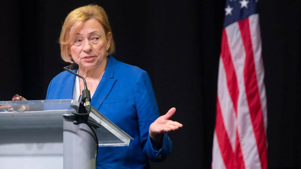 Maine Governor Janet Mills speaks during the Maine Democratic convention at the Cross Insurance Center in Bangor on Saturday, June 1, 2024.