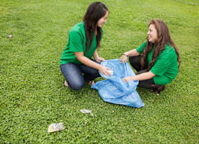 Students picking litter on school grounds
