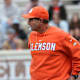 CLEMSON, SC - APRIL 09: Clemson head coach Dabo Swinney during the annual Clemson Orange and White Spring football game on April 9, 2022 at Clemson Memorial Stadium in Clemson, S.C.