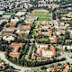 UCLA campus, looking west down the quad of the campus buildings in Los Angeles, California.