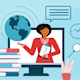 An illustration showing an online teacher leading a lecture.