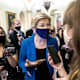 Senator Elizabeth Warren, a Democrat from Massachusetts, speaks to members of the media at the U.S. Capitol in Washington, D.C.