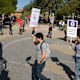 Teaching assistants, tutors and their supporters chant slogans and march during a union protest at the University of California, Irvine.