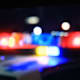 police car headlights in a blurry focus.