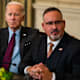 U.S. President Joe Biden and Department of Education Secretary Miguel Cardona during the second meeting of the Task Force on Reproductive Healthcare Access in the State Dining Room on Tuesday, October 4, 2022.