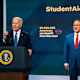 WASHINGTON, DC October 17, 2022: US President Joe Biden delivers an update on the Student Debt Relief Portal Beta Test in the South Court Auditorium of Eisenhower Executive Office Building on Monday, October 17, 2022. United States Secretary of Education Miguel Cardona was in attendance. (Photo by Demetrius Freeman/The Washington Post via Getty Images)