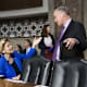 Senator Elizabeth Warren, a Democrat from Massachusetts, left, speaks with Senator Tim Kaine, a Democrat from Virginia, while arriving for a Senate Armed Services Committee confirmation hearing for Mark Esper, secretary of defense nominee for U.S. President Donald Trump, not pictured, on Capitol Hill in Washington, D.C., U.S., on Tuesday, July 16, 2019. Esper's confirmation as secretary of defense is a matter of urgency after almost seven months with an acting leader at the Pentagon, the top Republican and Democrat on the Senate Armed Services Committee said at the hearing. Photographer: Sarah Silbiger/Bloomberg via Getty Images