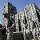 US Army cadets make their way through campus at the United States Military Academy in West Point, New York.