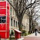 Cyclists bike through the Boston University campus in Boston, Massachusetts.