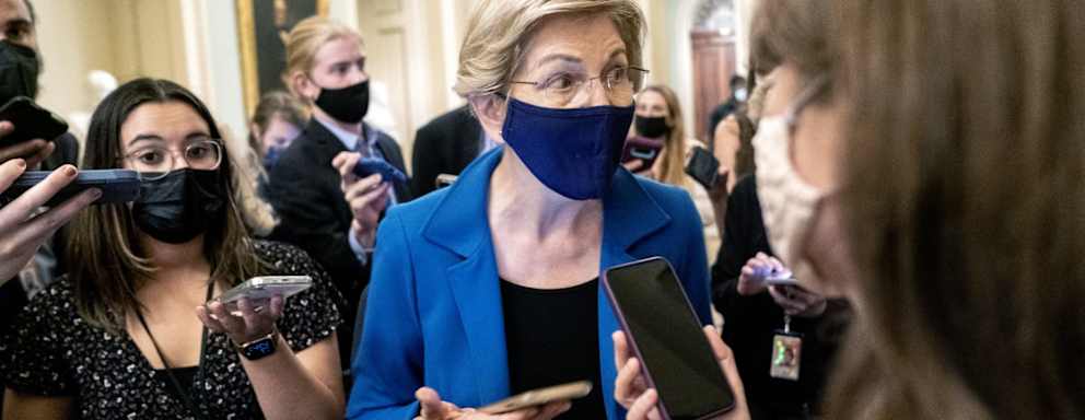 Senator Elizabeth Warren, a Democrat from Massachusetts, speaks to members of the media at the U.S. Capitol in Washington, D.C.