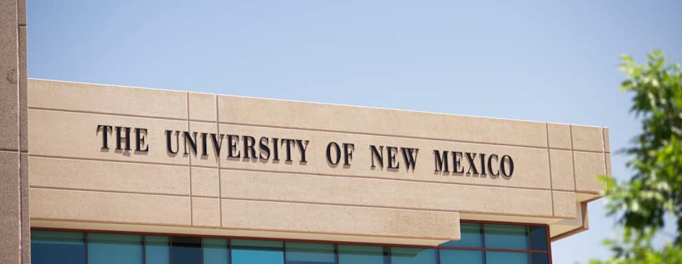 Albuquerque, New Mexico, USA - May 13, 2022: Sign on The University of New Mexico building in Albuquerque, New Mexico near University Boulevard.