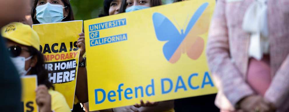 WASHINGTON, DC - JUNE 15: Activists listen during a news conference marking the 10th anniversary of the passing of Deferred Action for Childhood Arrivals (DACA), on Capitol Hill on Wednesday, June 15, 2022 in Washington, DC. The news conference comes just weeks before the Fifth Circuit Court of Appeals is slated to hear oral arguments in a case that will determine DACAs future viability, and is part of a larger fly-in of Dreamers, educators, and business leaders who will be meeting with their Members of Congress. (Kent Nishimura / Los Angeles Times via Getty Images)