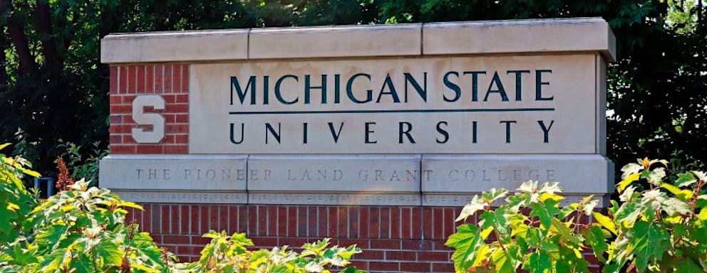 Michigan State University entrance sign. (Photo by: Education Images/Universal Images Group via Getty Images)