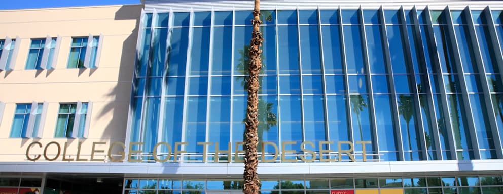 Exterior of the College of the Desert campus headquarters in Indio, California.