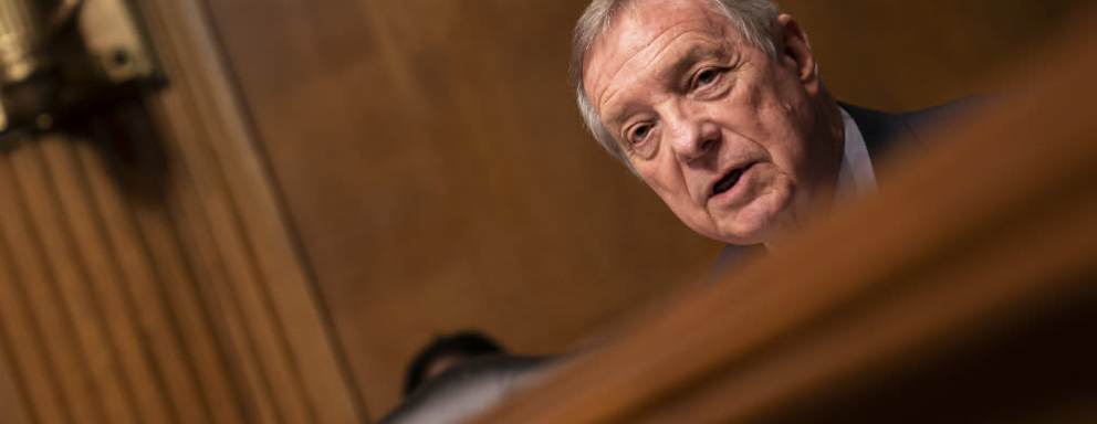 Senator Dick Durbin, a Democrat from Illinois, speaks during Senate Judiciary Subcommittee hearing in Washington, DC, US, on Tuesday, Nov. 29, 2022. The top bosses at Kroger and Albertsons are headed for a round of tough questions from US senators skeptical of their $24.6 billion deal to create a supermarket giant rivaling Walmart Inc. in heft. Photographer: Nathan Howard/Bloomberg via Getty Images