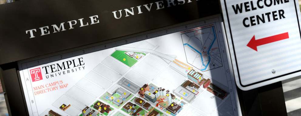 General view of campus life at Temple University, in Philadelphia, PA, on a frisk early spring day of March 27, 2019. To harness a further outbreak of the mumps the Philadelphia Health Department offers this week two free walk-in clinics to students, faculty and staff. The multi-campus public university is home to more than 40.000 students, as well as 4.000 academic staff. (Photo by Bastiaan Slabbers/NurPhoto via Getty Images)