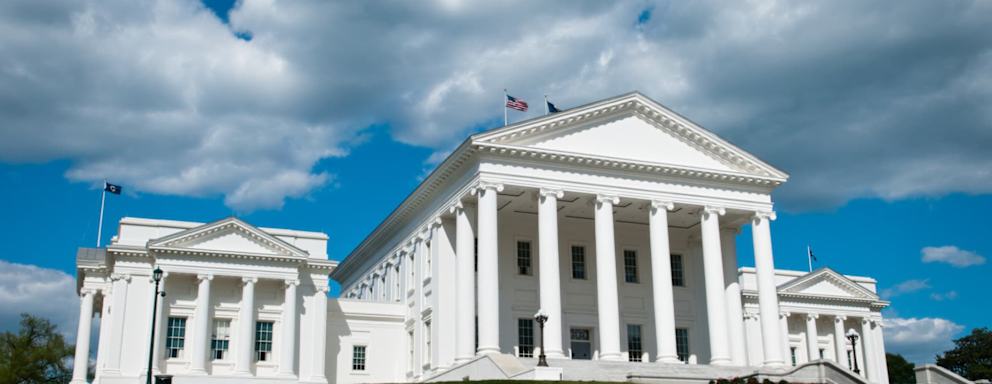 Low angle view of the Capitol Building in the Commonwealth of Virginia.