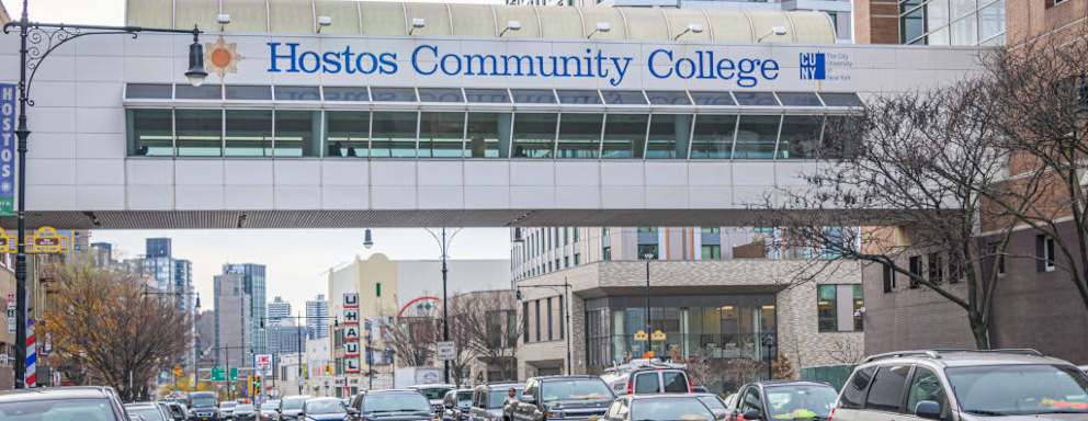 BRONX, NEW YORK, UNITED STATES - 2022/12/08: Overpass connector bridge at Hostos Community College in the Bronx. (Photo by Erik McGregor/LightRocket via Getty Images)