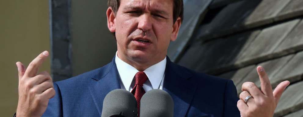 DAYTONA BEACH SHORES, FLORIDA, UNITED STATES - 2023/01/18: Florida Gov. Ron DeSantis speaks at a press conference to announce the award of $100 million for beach recovery following Hurricanes Ian and Nicole in Daytona Beach Shores in Florida. The funding will support beach projects within 16 coastal counties, with hard-hit Volusia County receiving the largest grant, over $37 million. (Photo by Paul Hennessy/SOPA Images/LightRocket via Getty Images)