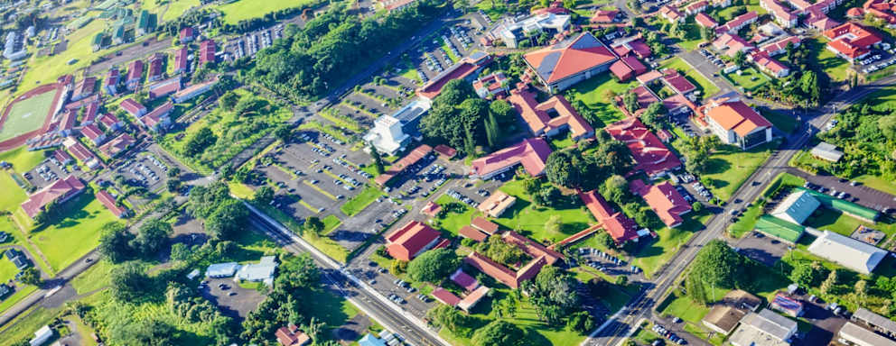 Aerial view of University of Hawaii campus at Hilo. Hilo, Island of Hawaii, Hawaii, United States of America