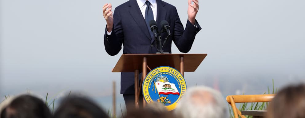 SAN FRANCISCO, CALIFORNIA - OCTOBER 06: (L-R) California Gov. Gavin Newsom speaks during a press conference on October 06, 2022 in San Francisco, California. California Gov. Gavin Newsom was joined by the governors of Washington, Oregon and the premier of British Columbia to sign a new climate agreement to further expand the region’s climate partnership. (Photo by Justin Sullivan/Getty Images)