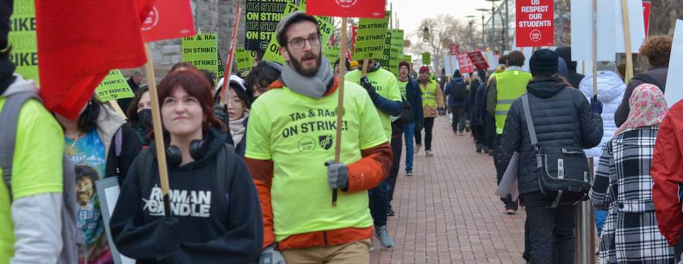 A group of protestors on strike at Temple University.