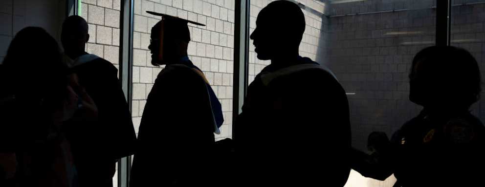 JESSUP, MD- May 18 : Graduates of the Goucher Prison Education Program for 2021 and 2022 prepare for the graduation ceremony held at the Maryland Correctional Institution-Jessup in Jessup, MD on May 18, 2022. James Scott, Nyol Robinson, James Jackson and Walter L. McCoy, Jr. received their degrees in American Studies from Goucher College while serving time in prison. It is about finally feeling like your voice is heard, Goucher Prison Education Program and Goucher College alumnus William Freeman III said of the program. We are no longer inmates. We are people. (Photo by Carolyn Van Houten/The Washington Post via Getty Images)