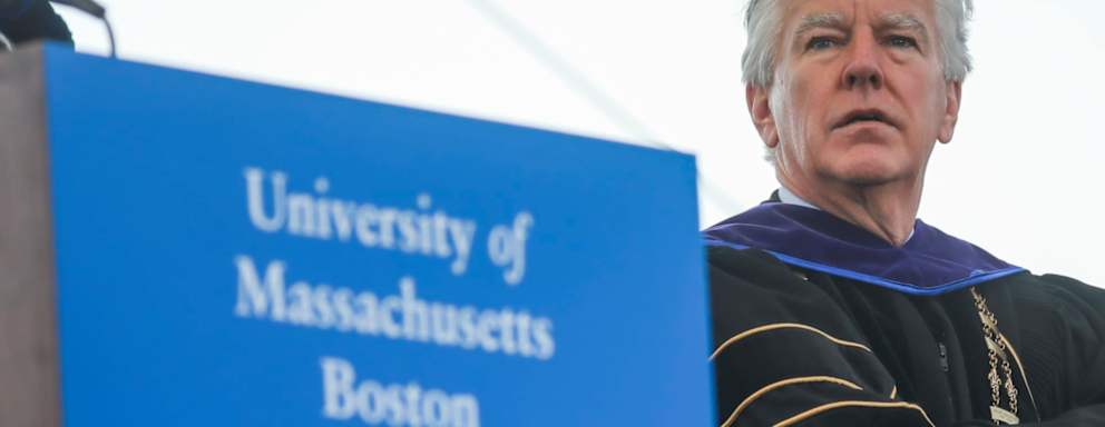 BOSTON, MA- May 31, 2019: UMass Boston President Marty Meehan attends the 51st UMass Boston Commencement Ceremony on May 31, 2019 in Boston, Massachusetts. (Staff photo By Nicolaus Czarnecki/MediaNews Group/Boston Herald) (Photo by Nicolaus Czarnecki/MediaNews Group/Boston Herald via Getty Images)