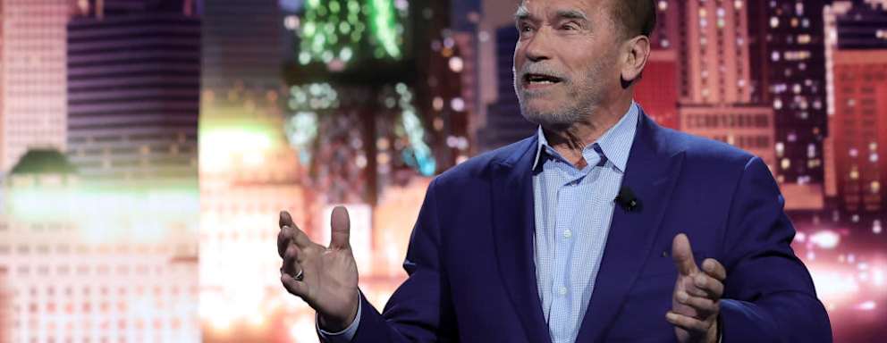 Actor Arnold Schwarzenegger speaks during a keynote address