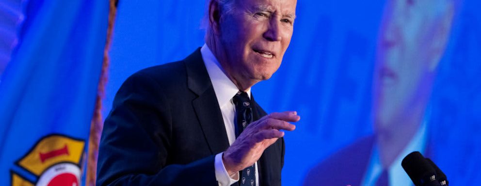 President Joe Biden speaks during the International Association of Fire Fighters 2023 Legislative Conference at the Hyatt Regency on Capitol Hill on Monday, March 6, 2023.