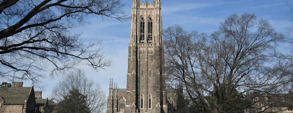DURHAM, NC - JANUARY 27: A general view of the Duke University Chapel on the campus of Duke University ahead of the game between the Virginia Cavaliers and the Duke Blue Devils on January 27, 2018 in Durham, North Carolina. (Photo by Lance King/Getty Images)