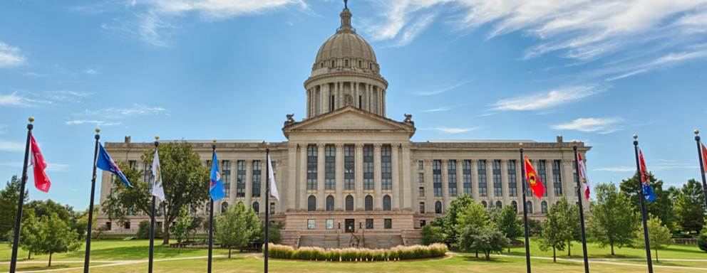 Oklahoma State Capitol (Rear). photographed during day time. a clear blue sunny day