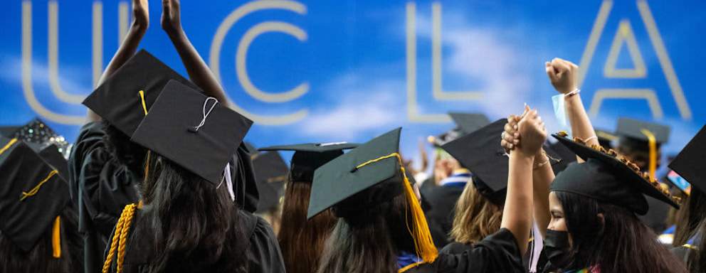 Westwood, CA - June 10:UCLA graduates from the College of Letters and Science celebrate at their commencement ceremony in Pauley Pavilion at the Westwood campus on Friday, June 10, 2022. (Photo by Sarah Reingewirtz/MediaNews Group/Los Angeles Daily News via Getty Images)