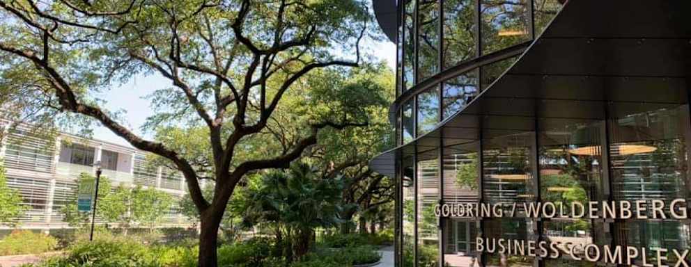A picture of the "Goldring/Woldenberg Business Complex" building on Tulane University's campus