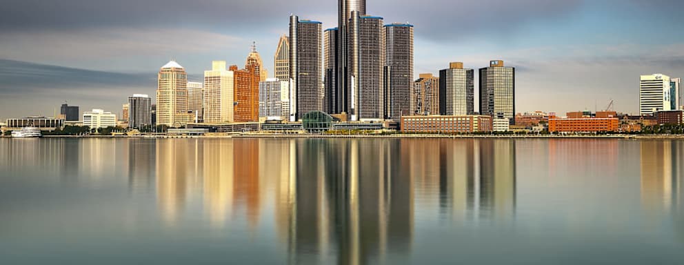 Detroit Michigan skyline reflections
