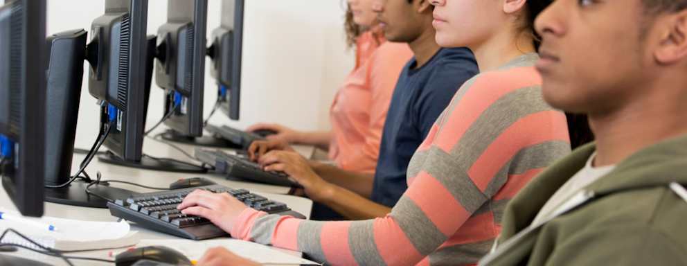 Students taking test in class