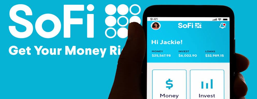 In this photo illustration the online payment and banking app SoFi logo is seen on the screen of a mobile phone.