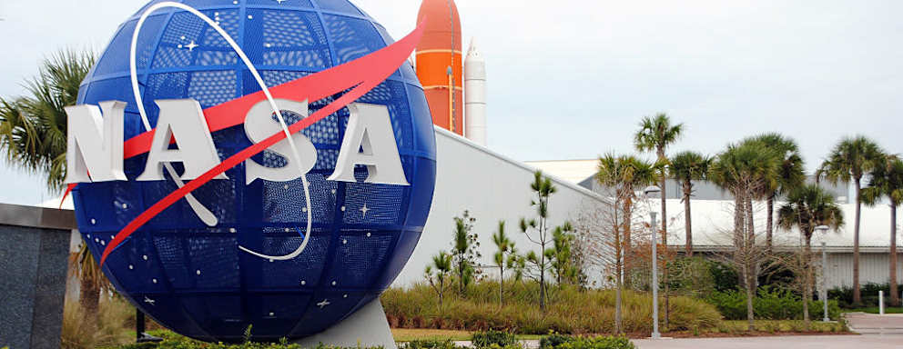 Logo of NASA is seen at the Kennedy Space Center in Cape Canaveral Air Force Station in Florida