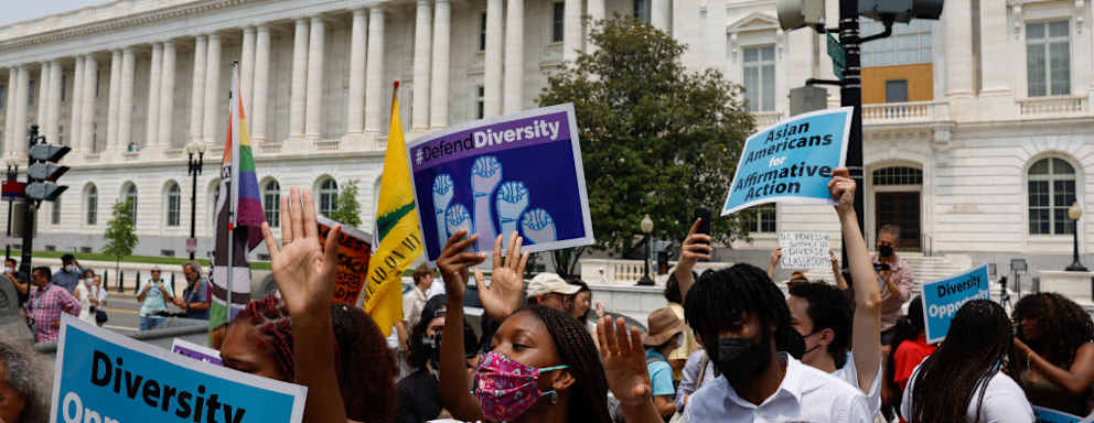 Affirmative action supporters protest near the U.S. Supreme Court Building