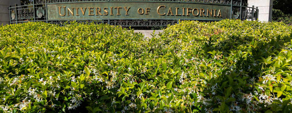 Signage on the University of California, Berkeley campus in Berkeley, California.