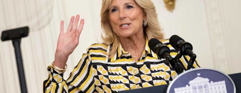 US First Lady Jill Biden speaks during a back-to-school K-12 Cybersecurity Summit in the East Room of the White House in Washington, DC, on August 8, 2023.