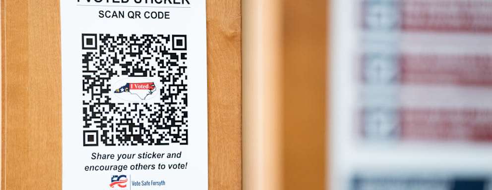 A sign for a digital voter sticker at a polling location on November 8, 2022 in Clemmons, North Carolina. After months of candidates campaigning, Americans voted in the midterm elections to decide close races across the nation.