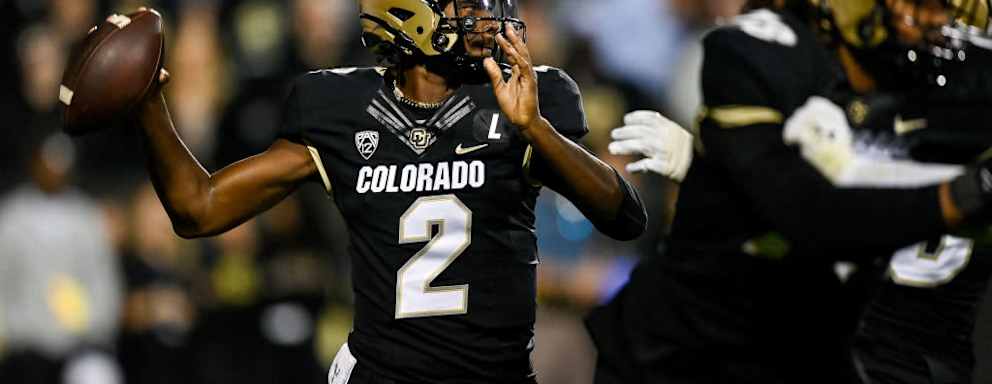 Football quarterback Shedeur Sanders of the Colorado Buffaloes passes in the third quarter against the Colorado State Rams at Folsom Field on September 16, 2023 in Boulder, Colorado.