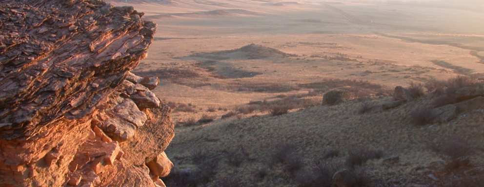 Northern Colorado front range vista with rocks in the fore ground.