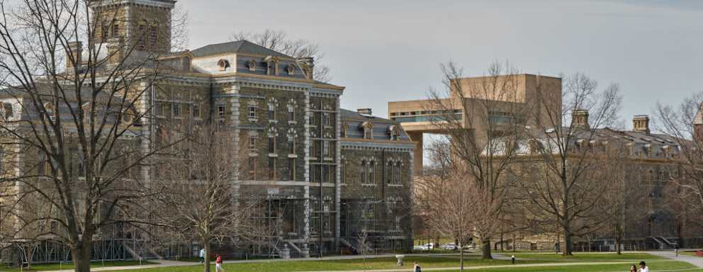 Students walking to class at the Cornell University campus in Ithaca, New York.