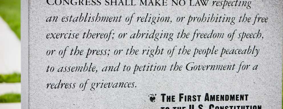 The first amendment of the US Constitution engraved on a stone