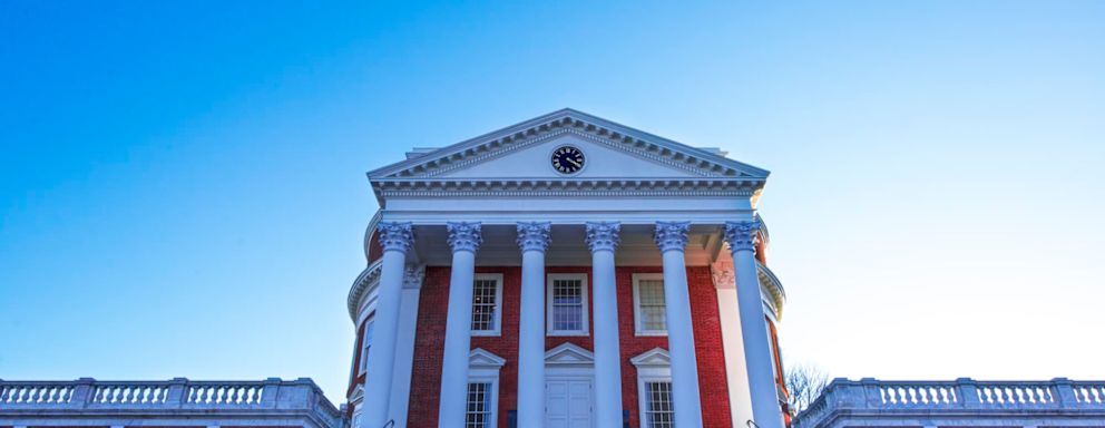 Symmetrical Greek style front, in Charlottesville, Virginia, of the famous ROTUNDA, center of the University of Virginia campus, designed by Pres. Thomas Jefferson