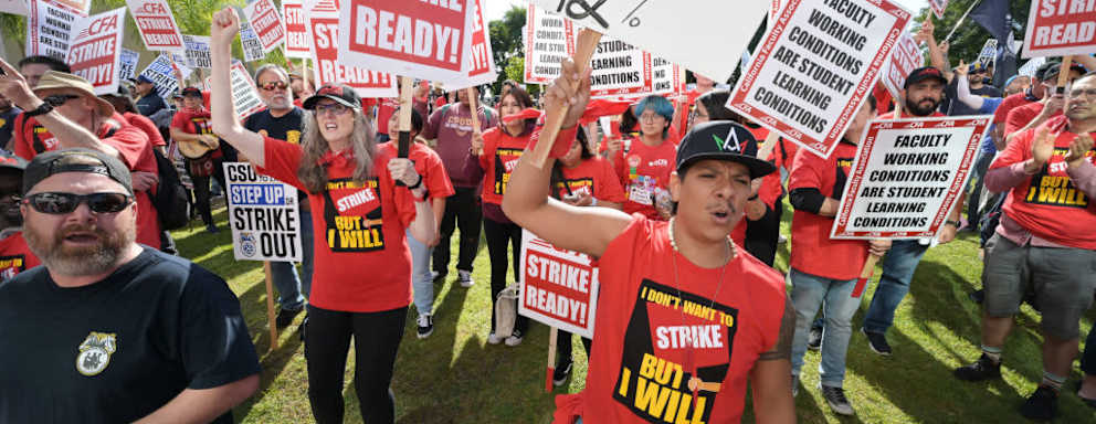 California Faculty Association members protest at the CSU Chancellors office
