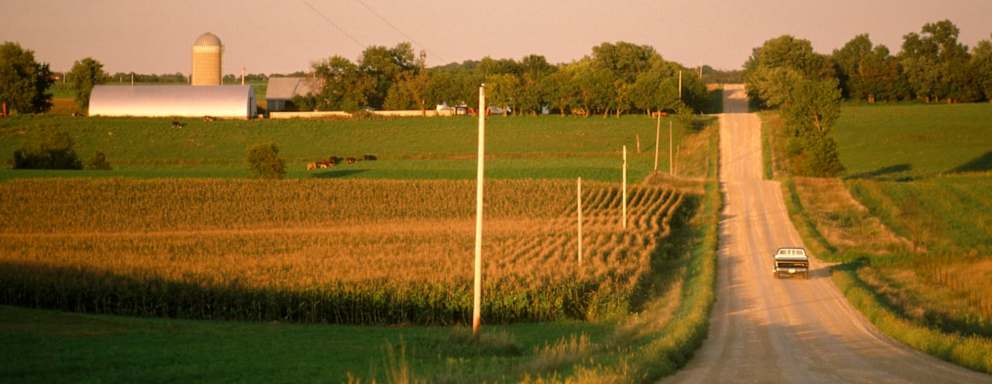 Gravel road beside farmland in rural northern Minnesota